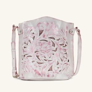 Patricia Nash Lavello Tooled Pink White Metallic Bucket bag